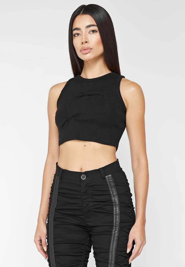 Woman Tops Tacked Ribbed Crop Top - Black TOPS & T SHIRTS