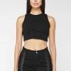Woman Tops Tacked Ribbed Crop Top - Black TOPS & T SHIRTS