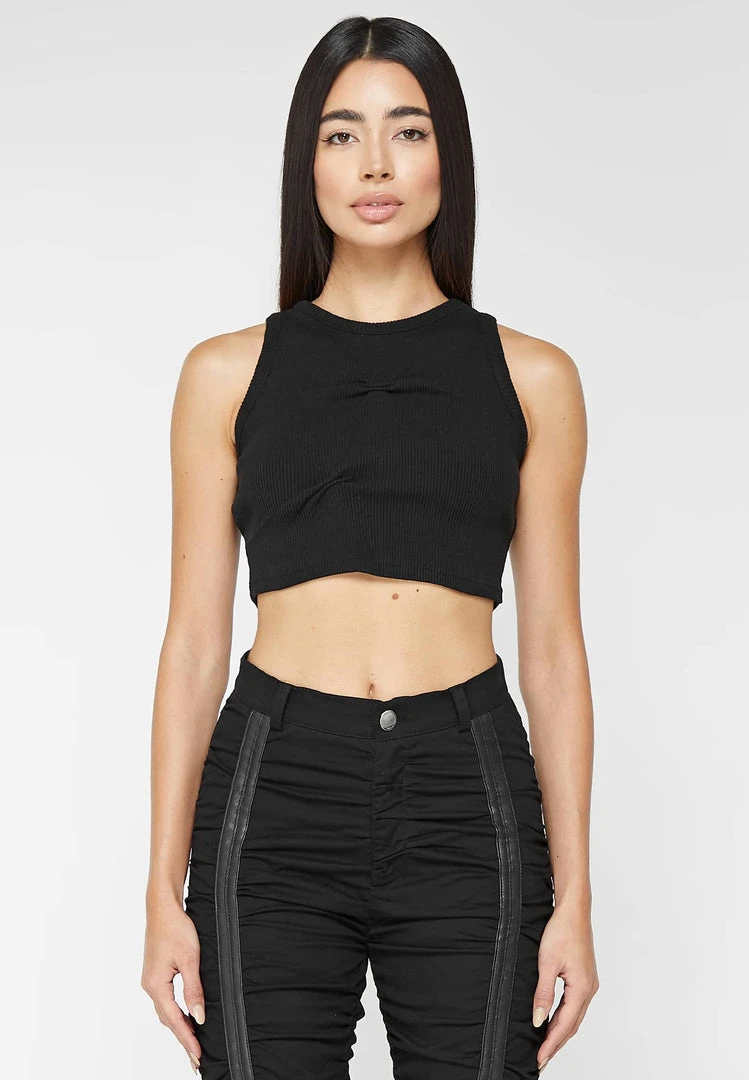 Woman Tops Tacked Ribbed Crop Top - Black TOPS & T SHIRTS