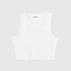 Woman Tops Tacked Ribbed Crop Top - White