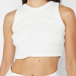 Woman Tops Tacked Ribbed Crop Top - White