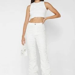 Woman Tops Tacked Ribbed Crop Top - White