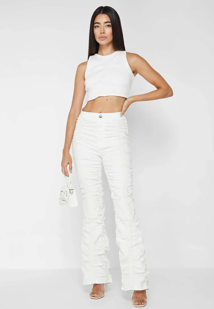 Woman Tops Tacked Ribbed Crop Top - White