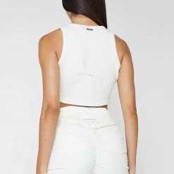 Woman Tops Tacked Ribbed Crop Top - White