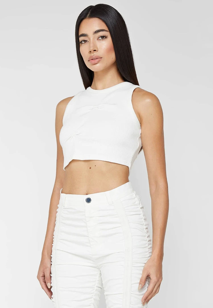 Woman Tops Tacked Ribbed Crop Top - White