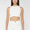 Woman Tops Tacked Ribbed Crop Top - White