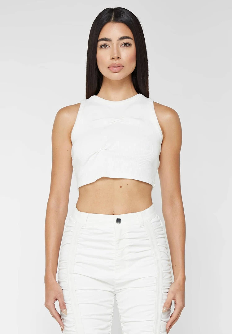 Woman Tops Tacked Ribbed Crop Top - White