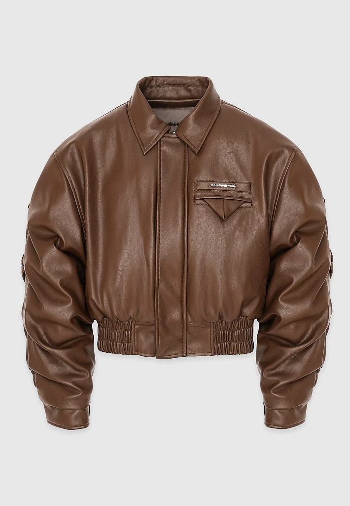 Woman Jackets Tacked Vegan Leather Bomber Jacket - Brown