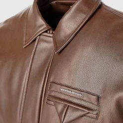 Woman Jackets Tacked Vegan Leather Bomber Jacket - Brown