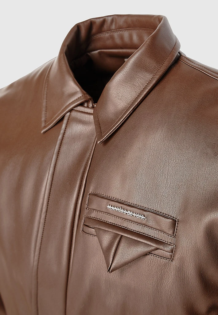 Woman Jackets Tacked Vegan Leather Bomber Jacket - Brown