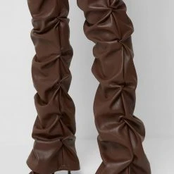 Woman Trousers Tacked Vegan Leather Flared Trousers - Chocolate Brown