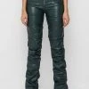 Woman Trousers Tacked Vegan Leather Flared Trousers - Forest Green