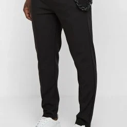 Man Trousers Tailored Trousers With Chain - Black