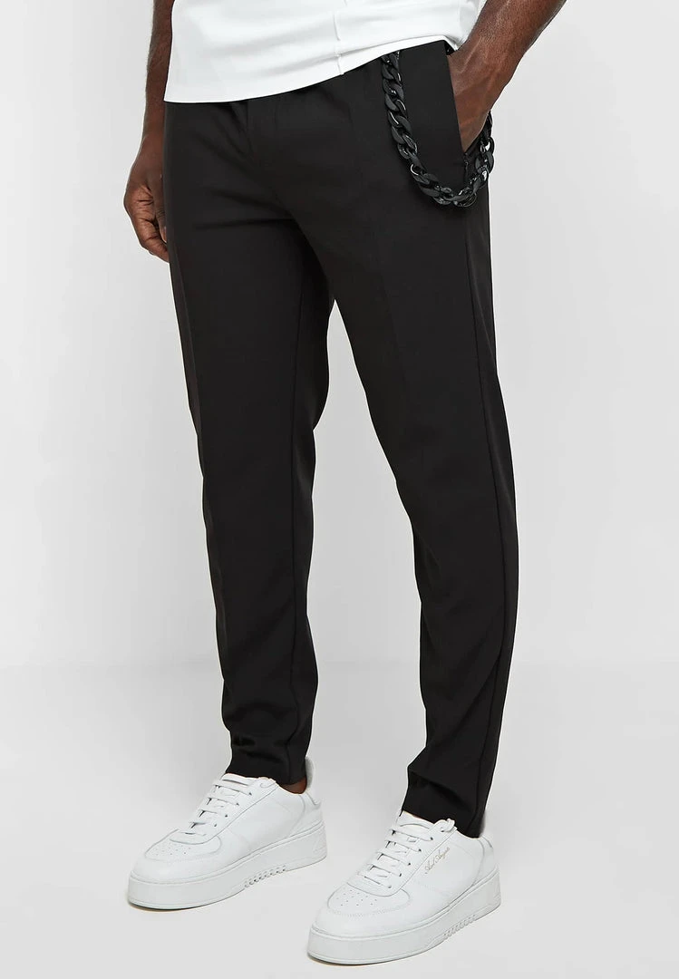 Man Trousers Tailored Trousers With Chain - Black