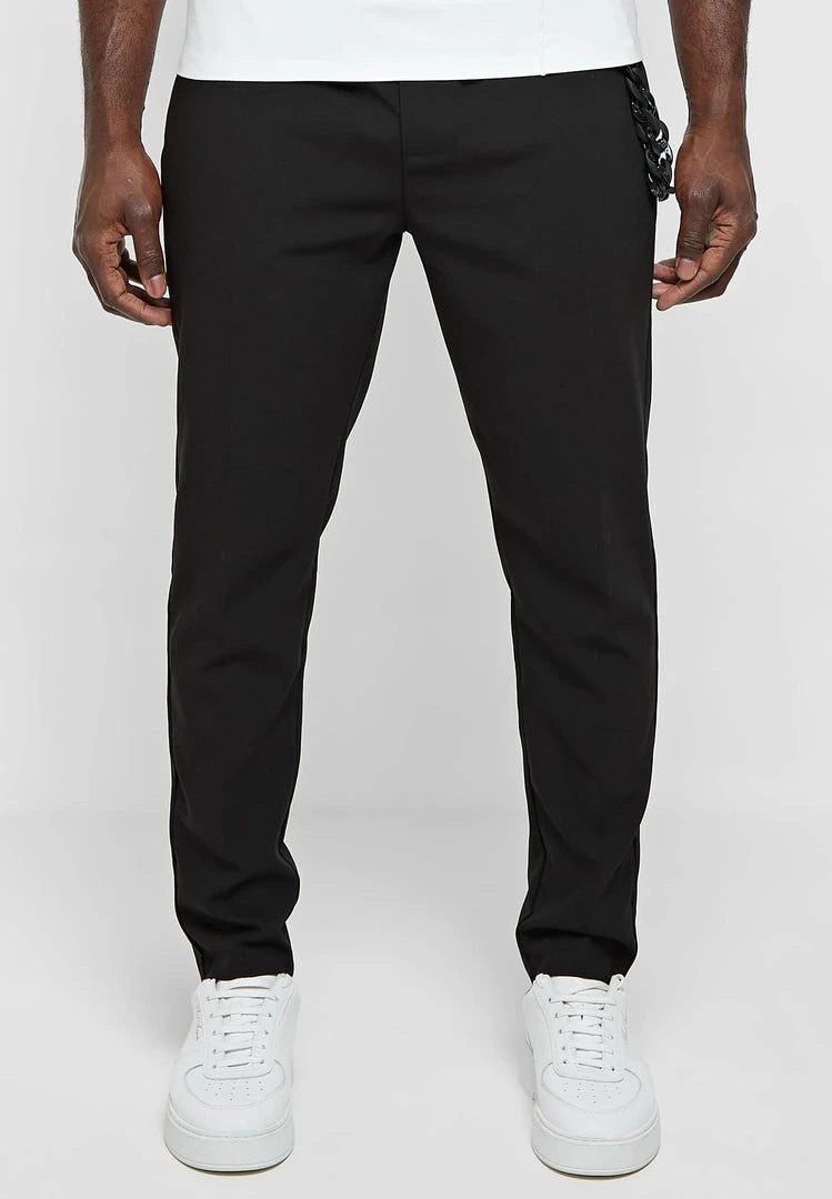 Man Trousers Tailored Trousers With Chain - Black