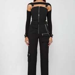 Woman Jumpsuits JUMPSUITS & PLAYSUITS Technical Cargo Dungarees - Black