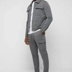 Man Casual Trousers Technical Cargo Pants - Dark Grey