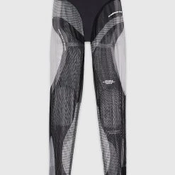 Woman Leggings Technical Print Mesh & Bandage Leggings - Black