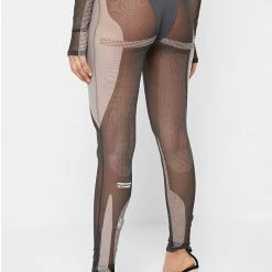 Woman Leggings Technical Print Mesh & Bandage Leggings - Black