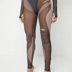 Woman Leggings Technical Print Mesh & Bandage Leggings - Black