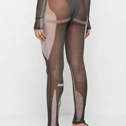 Woman Leggings Technical Print Mesh & Bandage Leggings - Black