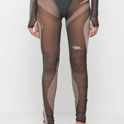 Woman Leggings Technical Print Mesh & Bandage Leggings - Black