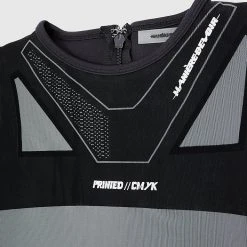 Woman Tops Technical Print Mesh Bodysuit - Black BODYSUITS