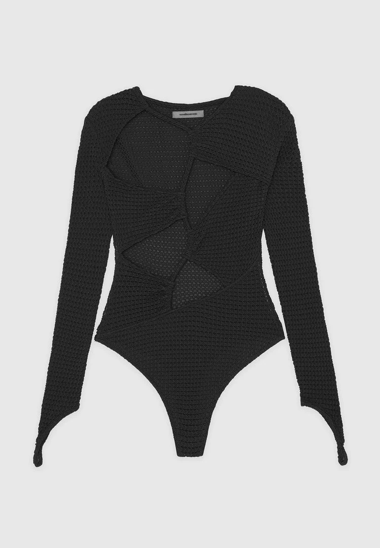 Woman Tops Textured Cut Out Bodysuit - Black BODYSUITS