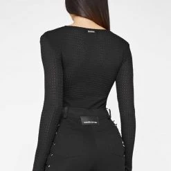 Woman Tops Textured Cut Out Bodysuit - Black BODYSUITS