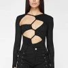 Woman Tops Textured Cut Out Bodysuit - Black BODYSUITS
