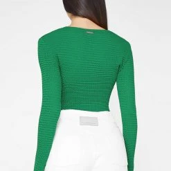 Woman Tops Textured Cut Out Bodysuit - Green BODYSUITS