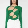 Woman Tops Textured Cut Out Bodysuit - Green BODYSUITS