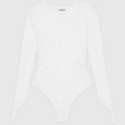 Woman Tops Textured Cut Out Bodysuit - White