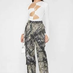 Woman Tops Textured Cut Out Bodysuit - White