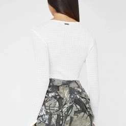 Woman Tops Textured Cut Out Bodysuit - White