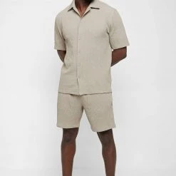 Man Shirts Seersucker Shirt - Taupe