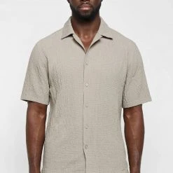 Man Shirts Seersucker Shirt - Taupe