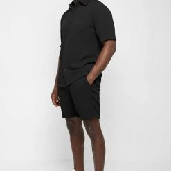 Man Shorts SHORTS SETS Seersucker Shorts - Black