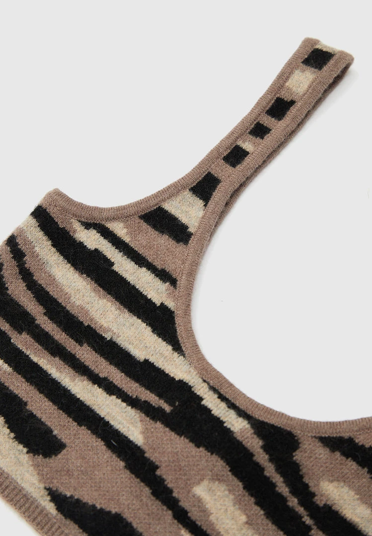 Woman Tops Tiger Knitted Bralette - Brown