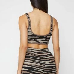 Woman Tops Tiger Knitted Bralette - Brown