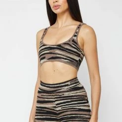 Woman Tops Tiger Knitted Bralette - Brown