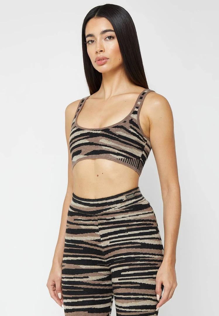Woman Tops Tiger Knitted Bralette - Brown