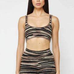 Woman Tops Tiger Knitted Bralette - Brown