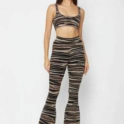 Woman Trousers Tiger Knitted Fit And Flare Trousers - Brown