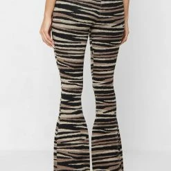 Woman Trousers Tiger Knitted Fit And Flare Trousers - Brown
