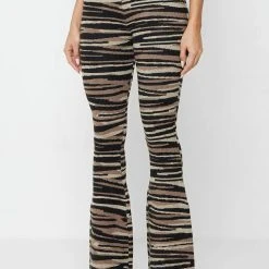 Woman Trousers Tiger Knitted Fit And Flare Trousers - Brown