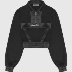 Woman Tracksuits Track Top With Satin - Black