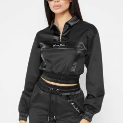 Woman Tracksuits Track Top With Satin - Black
