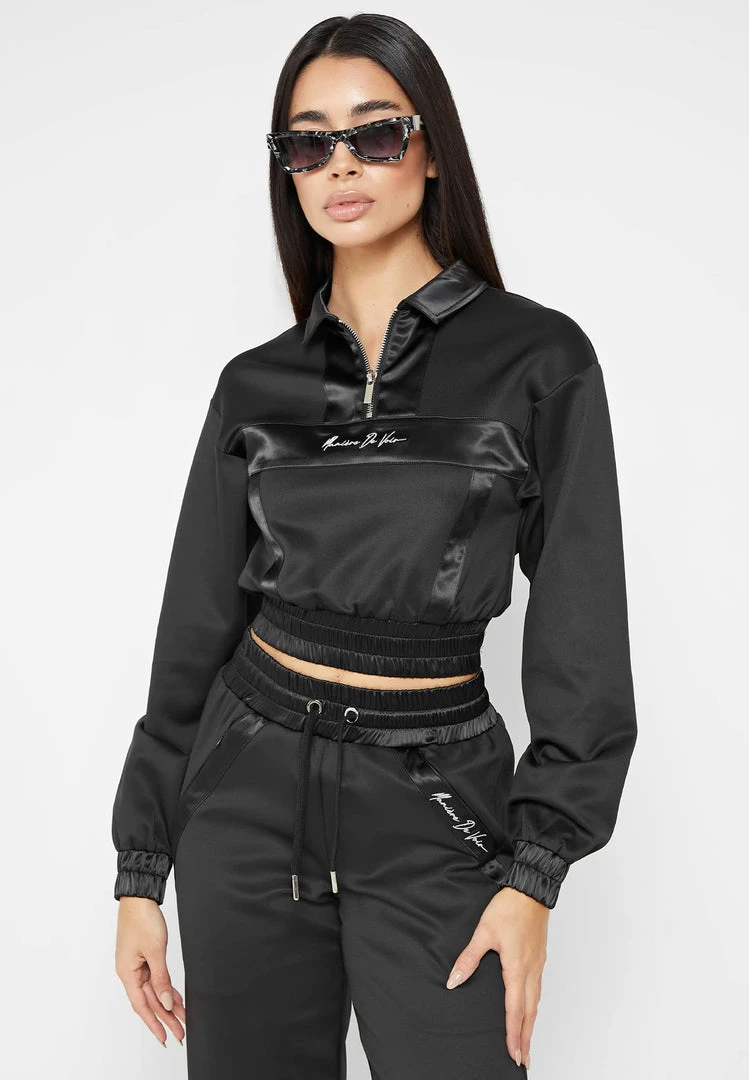 Woman Tracksuits Track Top With Satin - Black
