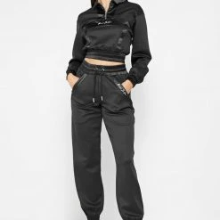 Woman Tracksuits Track Top With Satin - Black